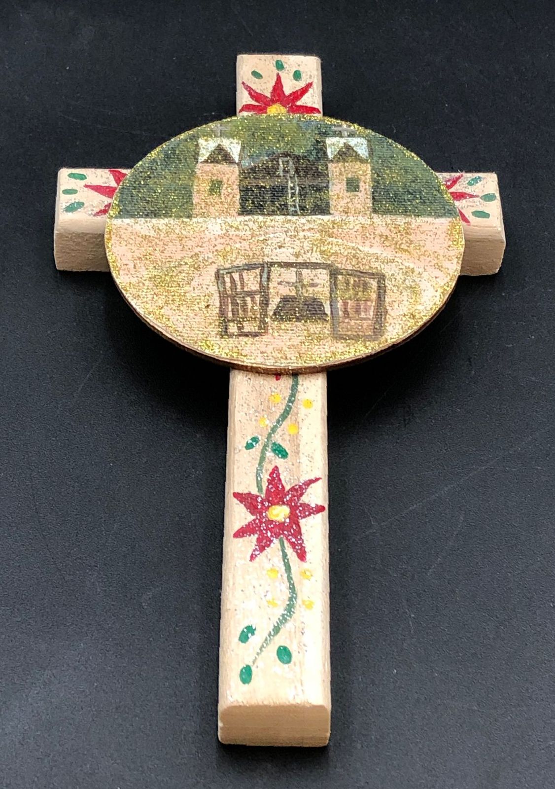 Handmade And Painted Santuario De Chimayo Wooden Cross - Signed P. Vigil
