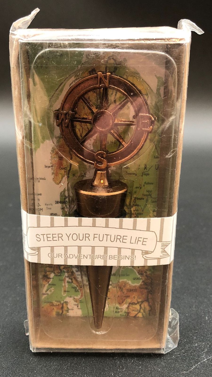 Compass “Steer Your Future Life - Our Adventure Begins!” Novelty Bottle Stopper
