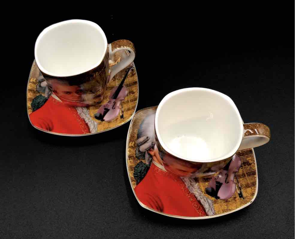 Smile Wolfgang Amadeus Mozart Square Tea Cup And Saucer 4 Piece Set In Box