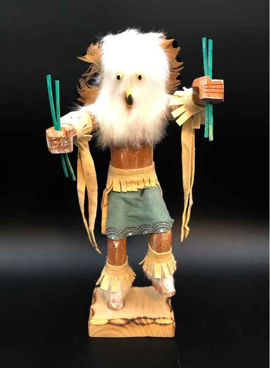 Native American "Owl" Kachina Made By B. Begay - Wood / Leather / Fur / Feathers