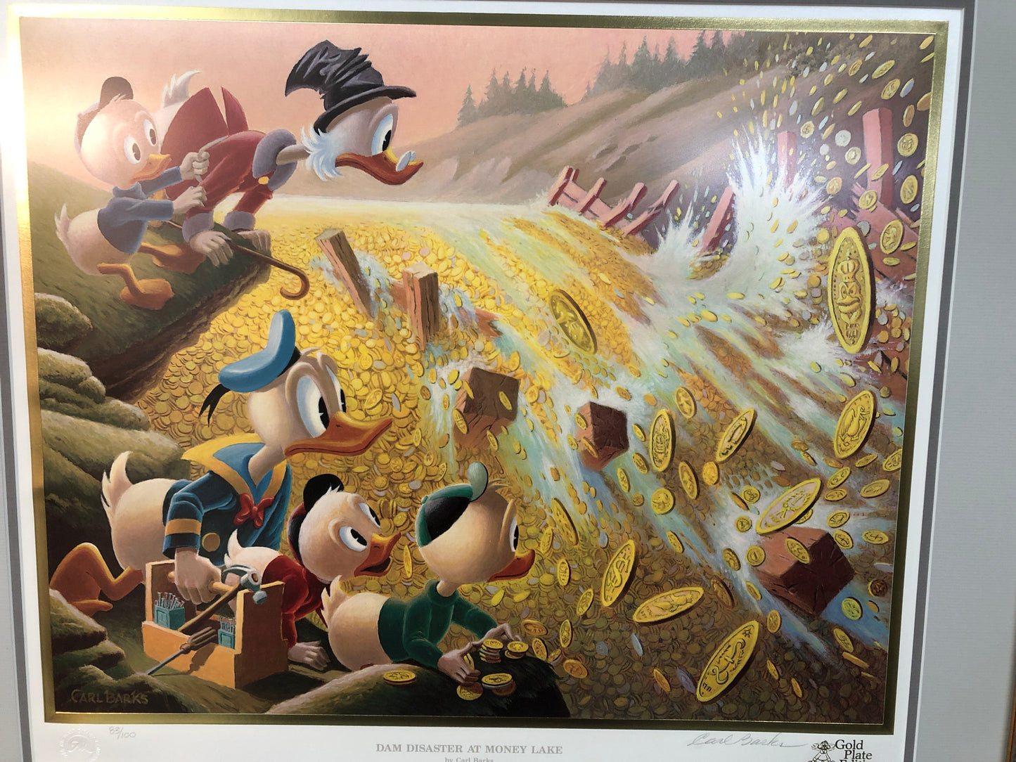 Dam Disaster At Money Lake Gold Plate Edition Disney Print By Carl Barks #83/100